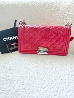 Chanel Boy Medium Perforated Lambskin Leather Flap Bag